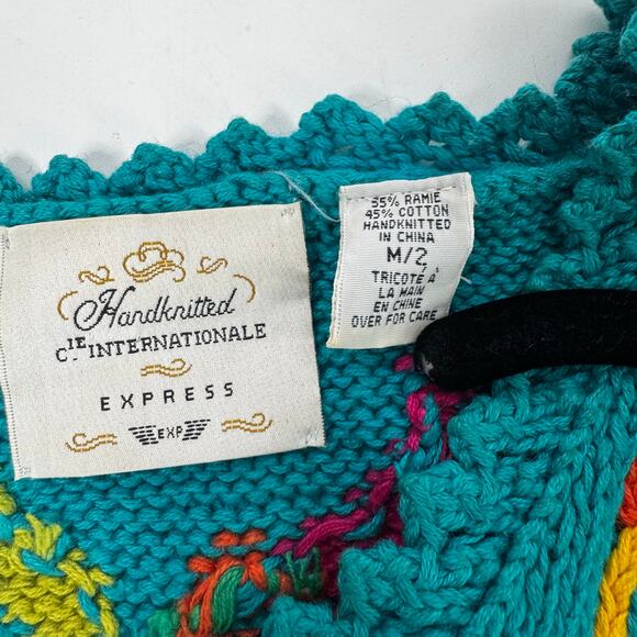 Vintage 1990s Handknitted Int Express Women’s Floral Knit Sweater Funky Medium - Picture 4 of 10